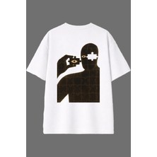 Vsrn Yapboz Adam Tasarım Arka Baskılı Beyaz Oversize T Shirt
