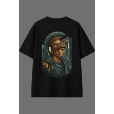 Vsrn Şovalye 11 Tasarım Arka Baskılı Siyah Oversize T Shirt