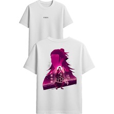 Vsrn Samuray Anime Tasarım Baskılı Beyaz Oversize T-Shirt