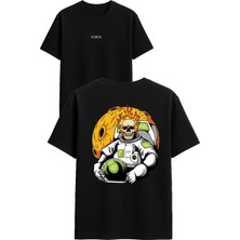 Vsrn Astronot Iskelet Tasarım Baskılı Siyah Oversize T Shirt