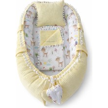 Jaju Baby Sarı Wafle Pike Kumaş Ceylan Tasarım Ponponlu 3'lü Babynest Set
