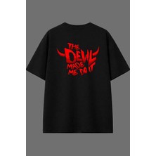 Vsrn The Devil Made Tasarım Arka Baskılı Siyah Oversize T Shirt