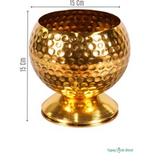 Yapay Çiçek Sitesi Metal Dekoratif Darbeli Küre Saksı 15 cm Altın