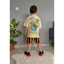 Cg Kids Stitch Hawai Baskılı Erkek Çocuk Tshirt Şort Alt Üst Takım Sırt Baskı Detaylı