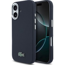 iPhone 17 Kılıf Lacoste Lisanslı M-Safe Uyumlu Pvc Pike Desenli Ikonik Timsah Logolu Kapak Lacivert