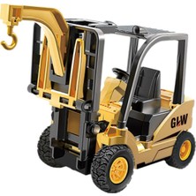 Mj Toys Diecast Oyuncak Metal Inşaat Araçları Hareketli Asansörlü ve Vinç Kancalı Kutulu Metal Forklift