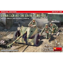 Miniart 53010 1:35 Alman 7.5cm Tanksavar Topu Pak 40. Ara Üretim, Topçu Mürettebatıyla Birlikte. Özel Baskı