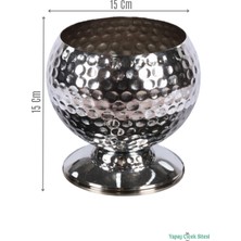 Yapay Çiçek Sitesi Metal Dekoratif Darbeli Küre Saksı 15 cm Gümüş