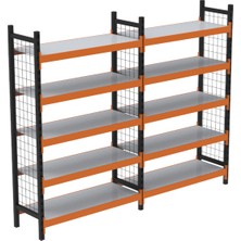 Rafburada 5 Katlı Duble Dekoratif Midi Rack - Ekonomik Depo,arşiv, Kiler Rafı  SIYAH-TURUNCU-46X150 CM-150 cm