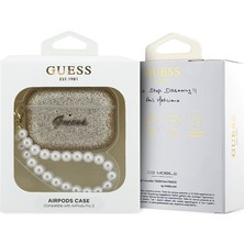 Airpods Pro 3 Uyumlu Kılıf Guess Lisanslı Glitter Yazı Logolu Inci Tasarım Bilek Askılı Siyah