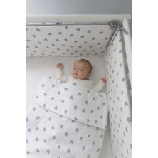 Jaju Baby Gri Yıldız (4 Kenar) Beşik Kenar Koruyucu Beşik Kenar Koruma %100 Pamuk Kumaş 60x120