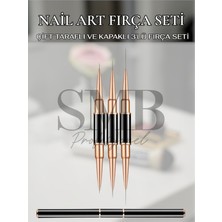 SMB Profesyonel Çift Taraflı Kapaklı Protez Tırnak Nail Art Fırça Seti 3'lü
