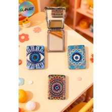 Glanart Hediyelik Lüks Dikdörgen  Cep Kozmetik Makyaj  Aynası Nazar Boncuğu  Temalı 1 Adet