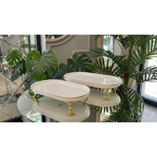 Elta Collection Oval 2’li Porselen Gold Ayaklı Sunumluk Seti – Lokumluk, Çikolatalık, Kurabiyelik Sunum Tabağı