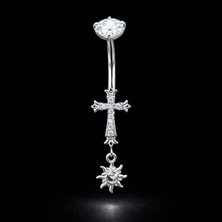 Aida Jewelss %100 Cerrahi Çelik Gamalı Haç Sallantı Güneş Zirkon 10X1,6MM Çelik Göbek Piercing
