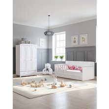 Setay Deniz Çocuk Odası, Deniz 3 Kapaklı Dolap, Flora Yavrulu Karyola - Beyaz