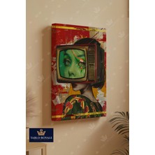Tablo Royale Eski Televizyon Kadın Kanvas Tablo - Salon Tablo - Ofis Tablo