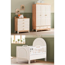 Setay Tetri Meşe Çocuk Odası, Tetri Meşe 3 Kapaklı Dolap, Şifonyer, Krem Athena Büyüyen Beşik