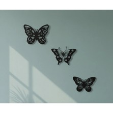 Baykush Dekoratif Metal Kelebek Duvar Süsü | 3'lü Set Siyah Metal 11 x 7 Doğa
