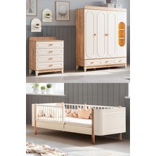 Setay Soft Meşe Çocuk Odası Takımı, Soft Meşe 4 Kapaklı Dolap, Şifonyer, Perla Karyola