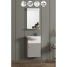 Özceden Lale 45 cm Beyaz-Sis Gri Mdf Seramik Lavabolu Asma Banyo Dolabı Takımı