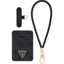 Guess Orjinal Lisanslı Bilek Askı Ipli Magnetik Kartlık 2in1 Aksesuar Set Siyah