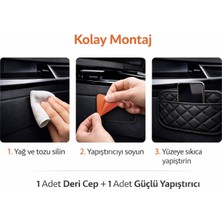 Stilcar Oto Aksesuar Kapitoneli Deri Araç Içi Telefon ve Eşya Düzenleyici Cep - Kendinden Yapışkanlı Sabit Tasarım