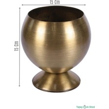 Yapay Çiçek Sitesi Metal Dekoratif Küre Saksı 15 cm Bronz