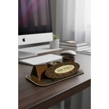 Premium Ahşap Masaüstü Isimlik Seti - Kalemlikli ve Dekoratif Geometrik Desenli Hediyelik