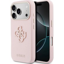 iPhone 17 Pro Uyumlu Kılıf Guess Lisanslı 4g Büyük Metal Kamera Çerçeveli Pu Deri Resin Kapak Pembe
