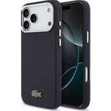 iPhone 17 Pro Max Kılıf Lacoste Lisanslı M-Safe Uyumlu Pvc Pike Desen Ikonik Timsah Logolu Lacivert