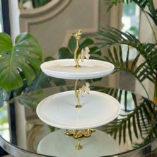 Elta Collection Gold Kuş Figürlü 2 Katlı Sunumluk – Lokumluk, Çikolatalık, Kurabiyelik Sunum Tabağı