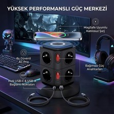 Matechno Akım Korumalı Priz Kablosuz Şarj Istasyonu 8xsoket 1xusb 2xtype-C 2 mt Kablolu Grup Priz Çoğaltıcı