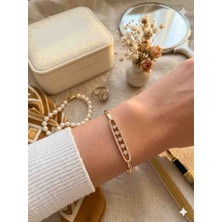 Güneş Takı 316L Çelik Altın Renginde Zirkon Taşlı Messika Model Kelepçe 17-18 cm