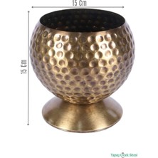 Yapay Çiçek Sitesi Metal Dekoratif Darbeli Küre Saksı 15 cm Bronz
