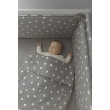 Jaju Baby Gri Zemin Beyaz Yıldız (4 Kenar) Beşik Kenar Koruma Özel Ölçü 60x120