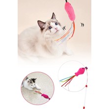 Tonkut Balıklı Kedi Oyun Oltası 90 cm Tüylü Çıngıraklı Esnek Saplı Kedi Oyuncağı