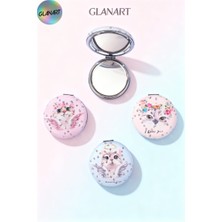 Glanart Hediyelik Lüks Yuvarlak  Cep Kozmetik Makyaj Aynası Sevimli Kedi Temalı 1 Adet