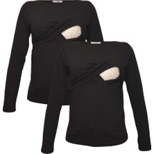 Luvmabelly Emzirme Sweatshirt Seti Kadın Uzun Kol Siyah Düz Renk Özel Tasarım Myra2701_2701