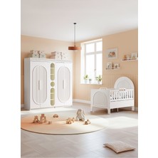 Setay Athena Çocuk Odası, Athena 4 Kapaklı Dolap ve Kitaplık, Athena Büyüyen Beşik - Beyaz