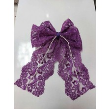 Minval Boncuklu Güpürlü 8 cm Otomatik Metal Klipsli Kuruklu Fiyonk Toka