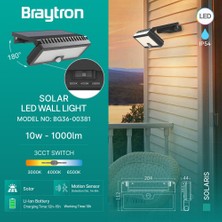 Braytron Solaris 10W Sensörlü Solar LED Duvar Apliği (3 Renk Seçenekli)