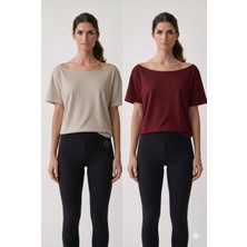 Cng Moda Ikili Basic Penye Modal Relaxed Fit Kayık Yaka T-Shirt Set
