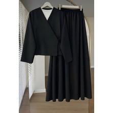 İmaj Butik Siyah Yandan Bağlamalı Dabıl Kimono Etekli Takım