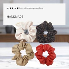 Minval Suni Deri, Şanel ve Saten Kumaştan Standart Boy Scrunchie 4'lü Simit Toka