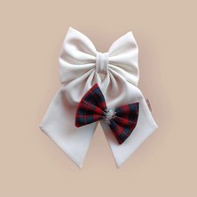 Minval Özel Tasarım Beyaz ve Ekose Yılbaşı Vb. Özel Günler Için 8 cm Otomatik Klipsli Kısa Kuyruklu Toka