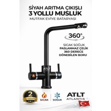 Arıtma Çıkışlı 3 Yollu Musluk Mutfak Eviye Bataryası Paslanmaz Çelik 2 Yıl Garanti 360 Derece Dönme