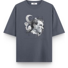 Overoz Atatürk Baskılı Yarı Oversize Oversize Unisex T-Shirt 1236
