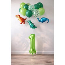 Patladı Gitti 1 Yaş Dinazor Set; Rakam Folyo, 3 Adet Mini Dinazor ve 10 Lu Balon