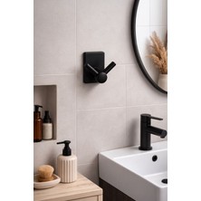 vitrinbanyo Dikdörtgen Yapışkanlı Siyah Ikili Bornoz Banyo Askısı